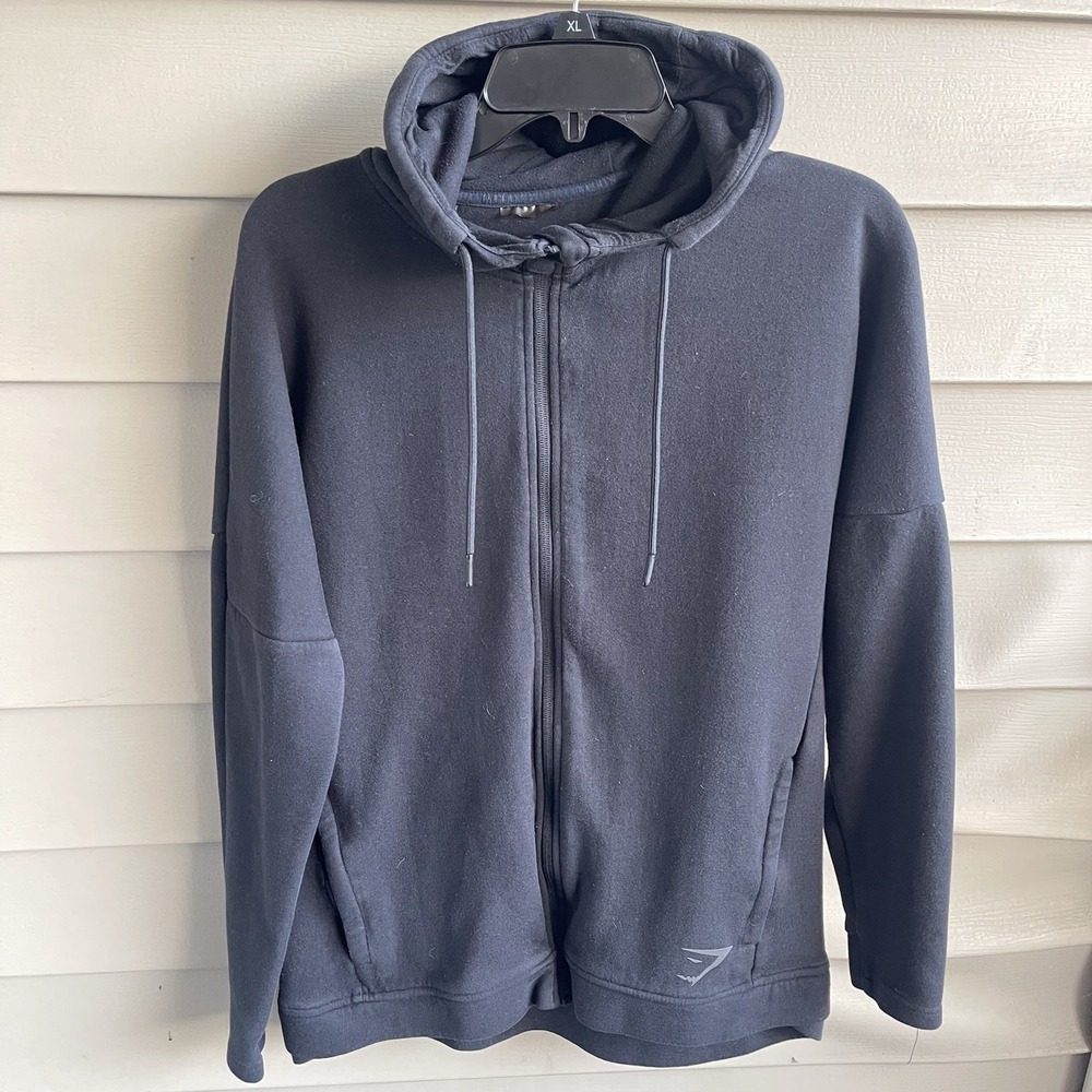 Gymshark Hoodie Mens Small Full Zip Black Sweater Fleece Athleisure Logo